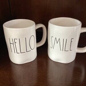 NWT 2pc Rae Dunn hello and smile mugs for coffee and tea